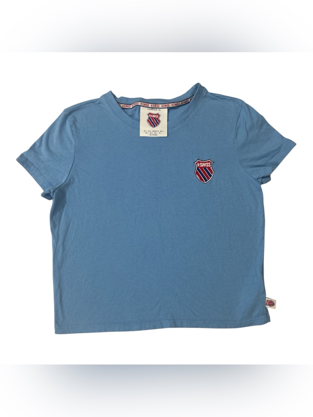 K-Swiss crop top small chest shield logo and striped collar tape kids Sz L